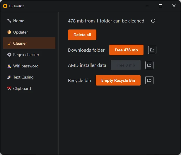 A screenshot from the Cleaner tab
