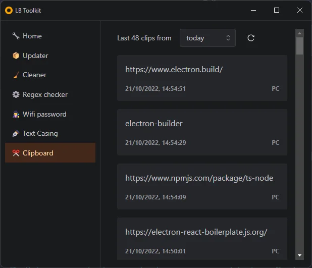 A screenshot from the Clipboard tab
