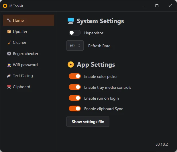 A screenshot from the System Settings tab