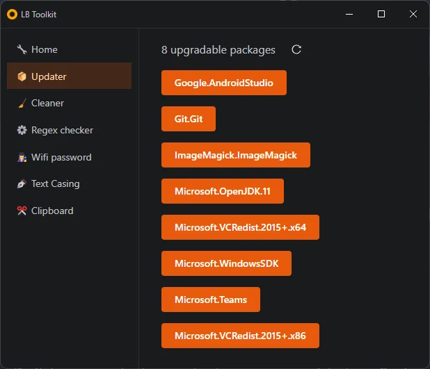 A screenshot from the Updater tab
